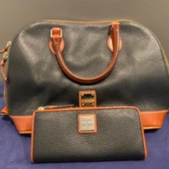 Dooney and Bourke Black and Tan Leather Purse with matching Wallet Bags